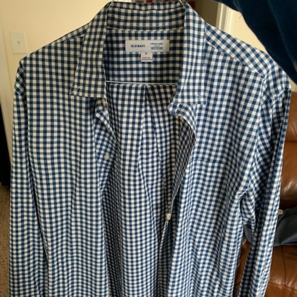 Mens Blue Checkered Dress Shirt